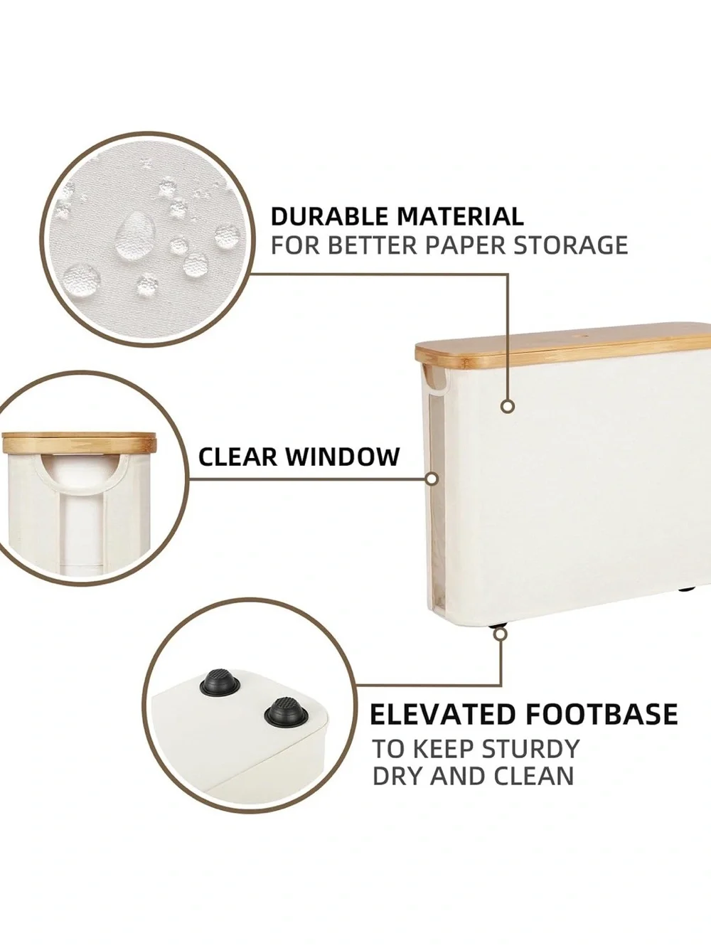 Toilet Paper Storage Basket with Bamboo Lid & Window